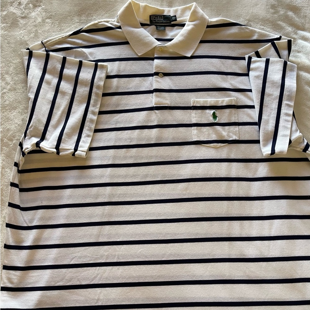 Authentic Men’s Polo by Ralph Lauren
3XB
White & Navy Blue Horizontal Stripe